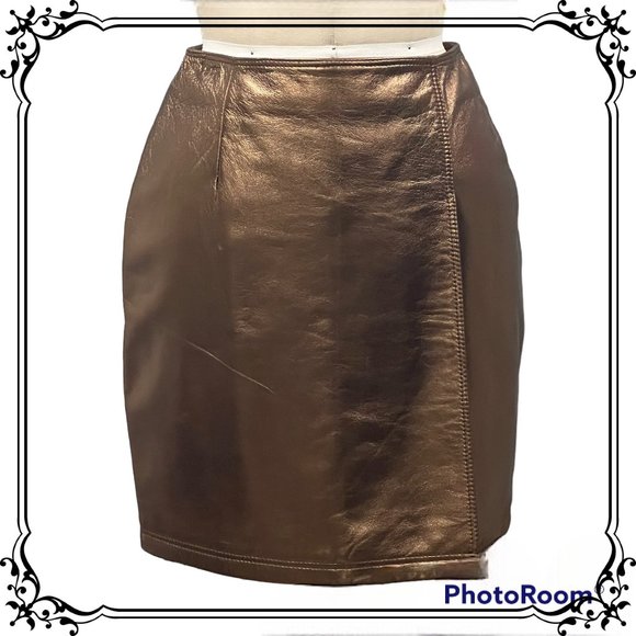 ISTANTE by Versace Copper Metallic Leather Skirt - Size 6 US / Italy 42 - Picture 1 of 12